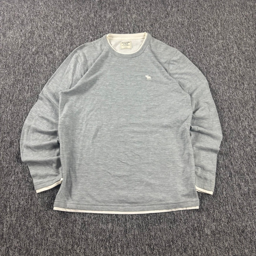 Abercrombie & Fitch Y2K Preppy Big Moose Vintage Long Sleeve Shirt Grey Large